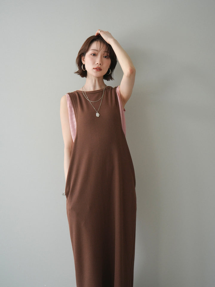 [予約]バイカラーレイヤードノースリーブワンピース/brown