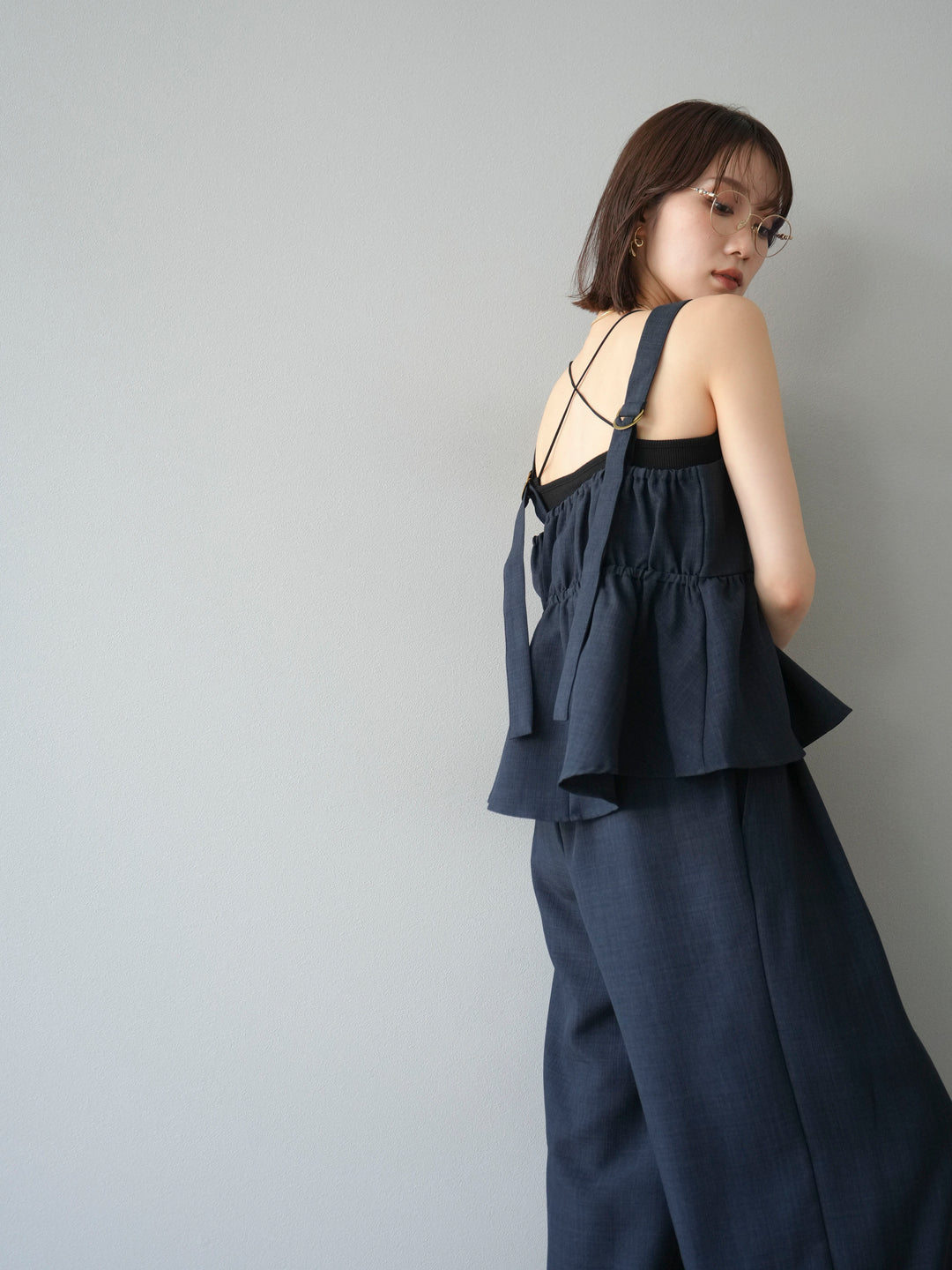 [SET]リネンライクビスチェ+リネンライクイージーワイドパンツ(2set)