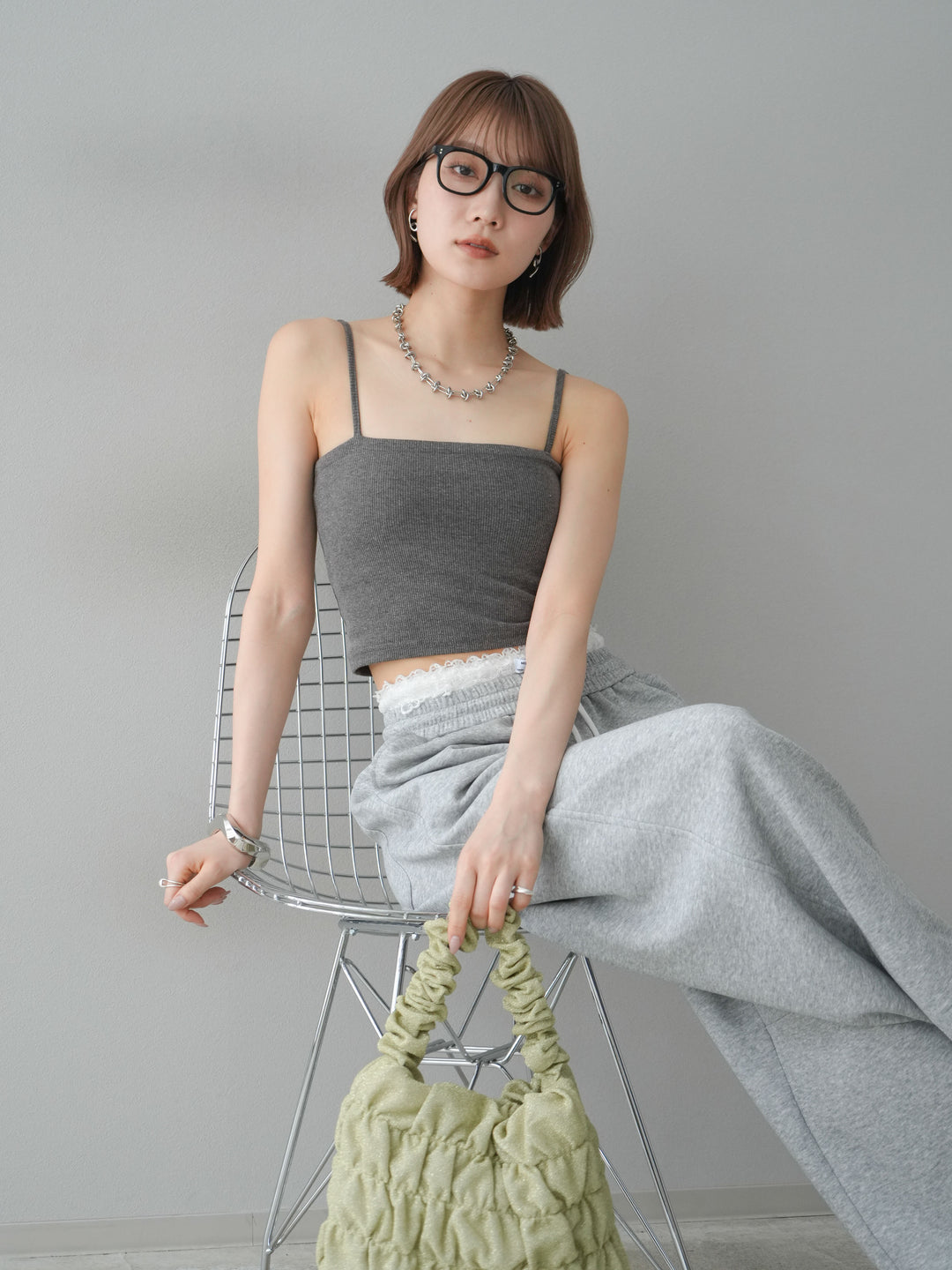 [予約]カップ付テレコリブベアキャミソール/モカ