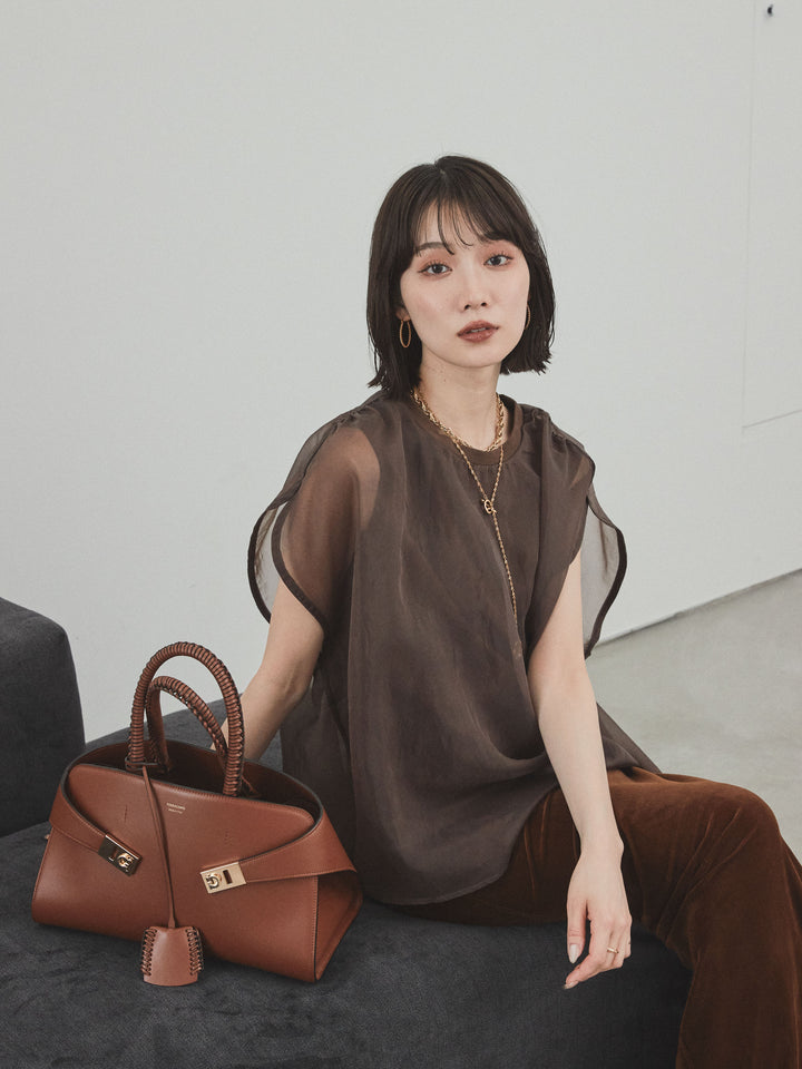 [予約]コンパクトスムースシアーレイヤードトップス/ブラウン