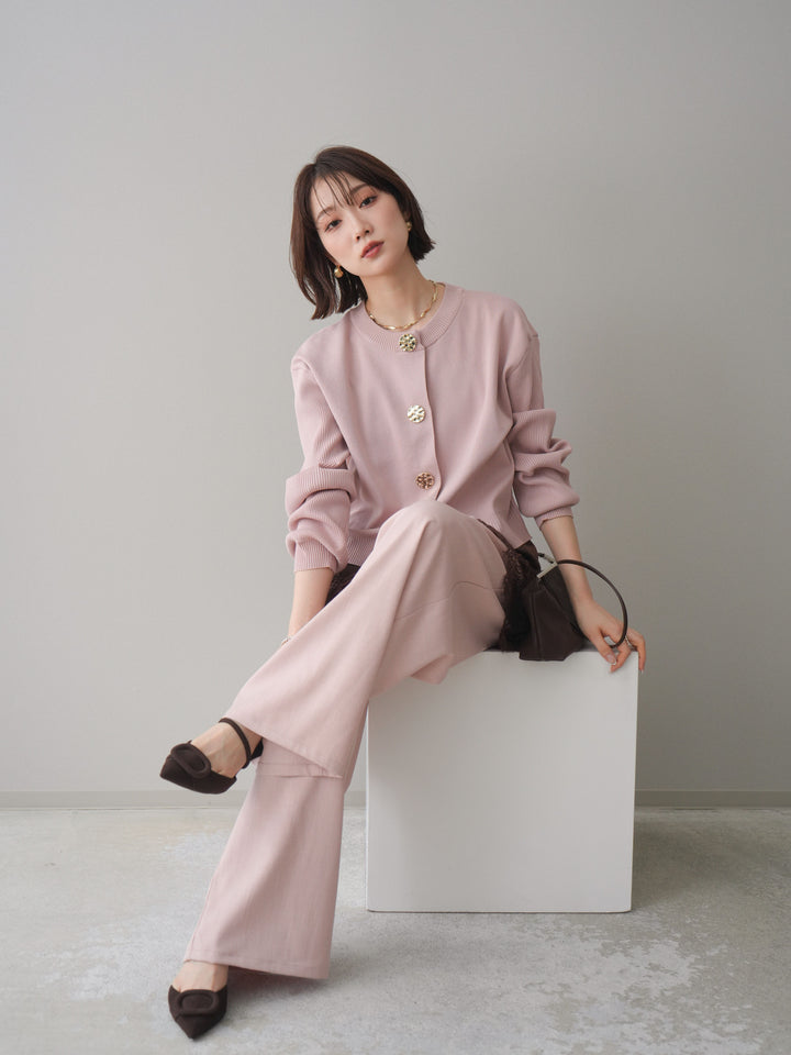 [SET]メタルボタンクルーネックニットカーディガン+選べるアクセセット(2set)