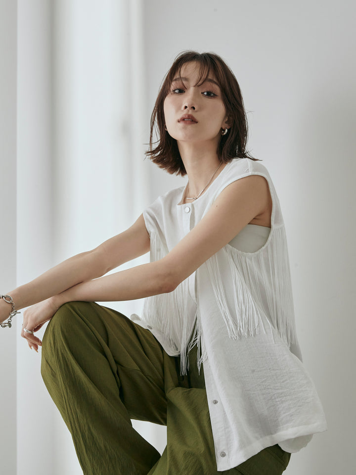 [予約]フリンジノースリブラウス/オフ