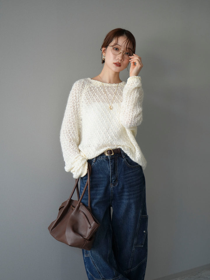 [予約]透かし編みモヘアタッチポコポコニットプルオーバー/ivory