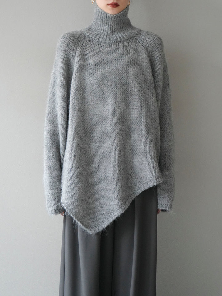[予約]アシンメトリーハイネックニットプルオーバー/gray
