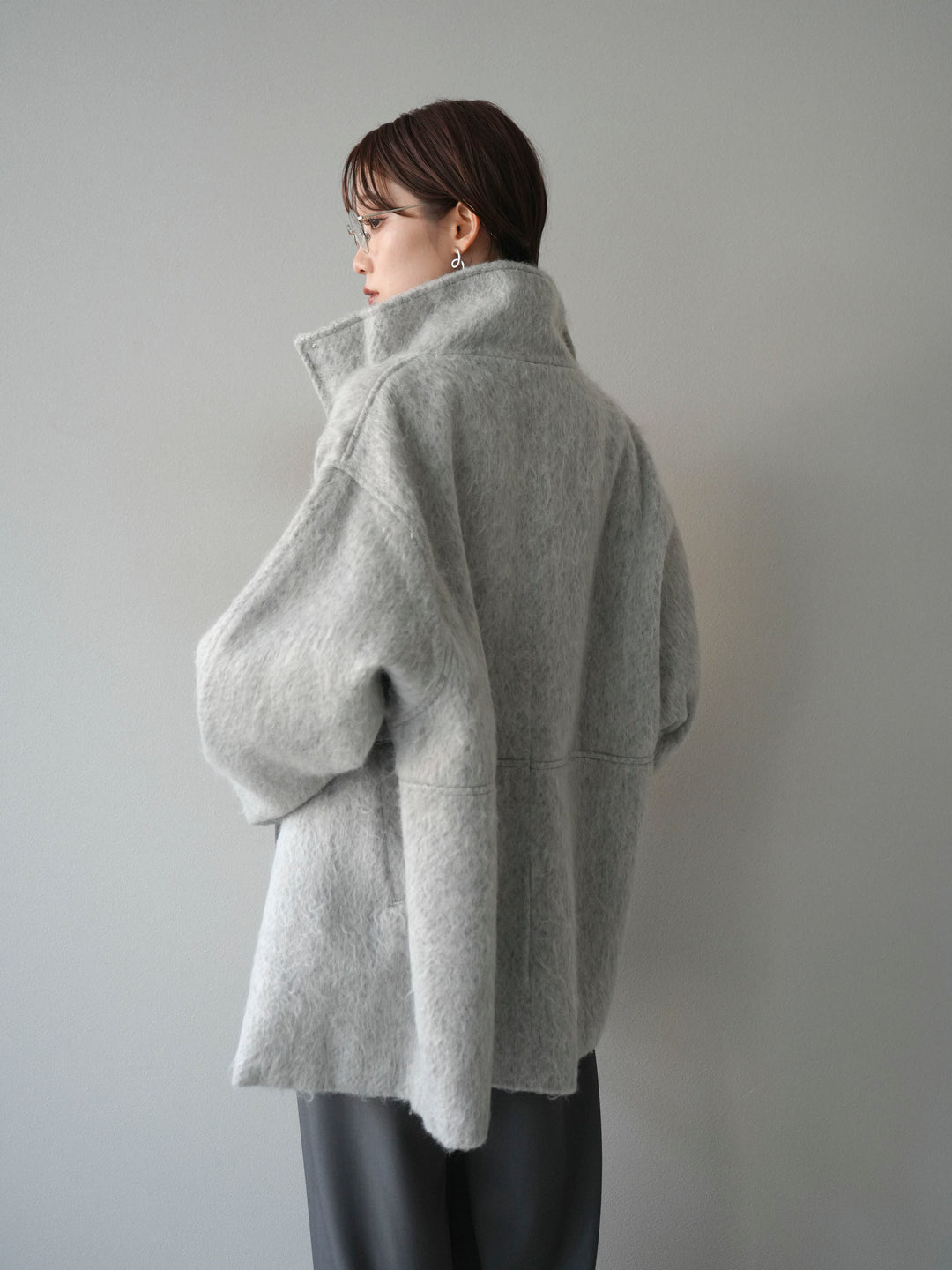 [予約]スタンドカラーシャギーコート/mokugray