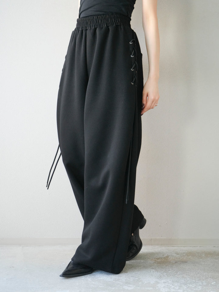 [予約]サイドレースアップスウェットワイドパンツ/ブラック