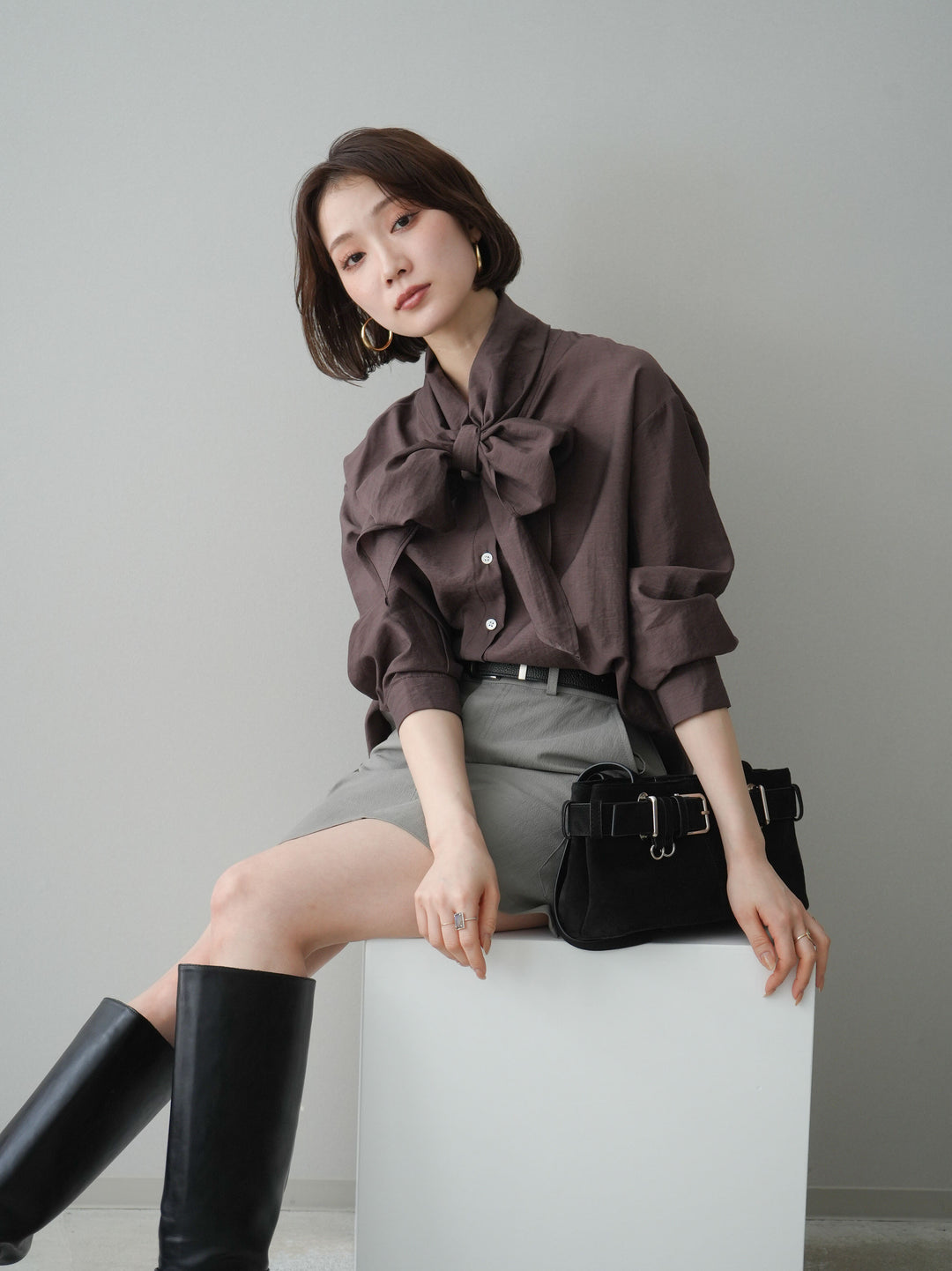 [SET]シアーボウタイブラウス+シアーボウタイブラウス(2set)