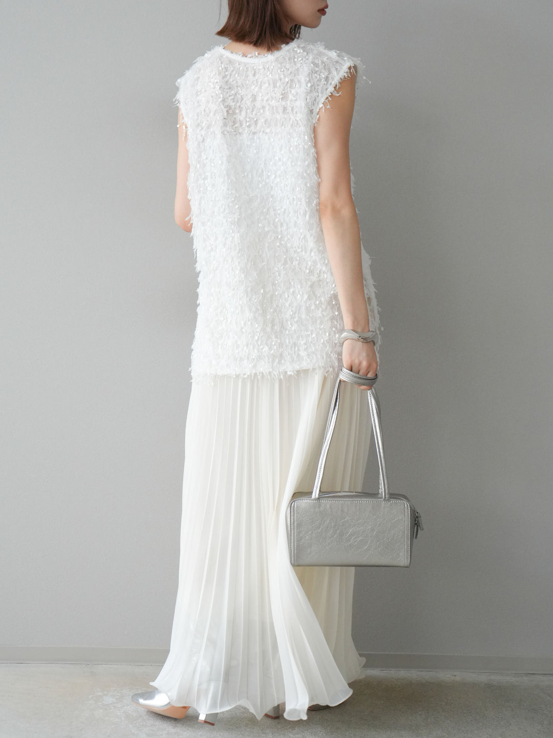 [予約]シフォンプリーツパイピングスカート/アイボリー