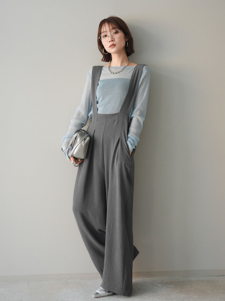 [予約]シボ加工ハイウエストタックサロペット/charcoal