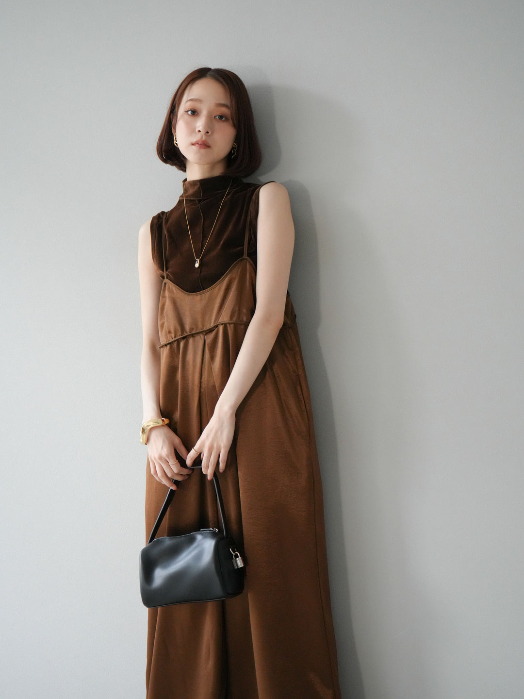 [予約]シアーベロアプチネックノースリーブトップス/ブラウン