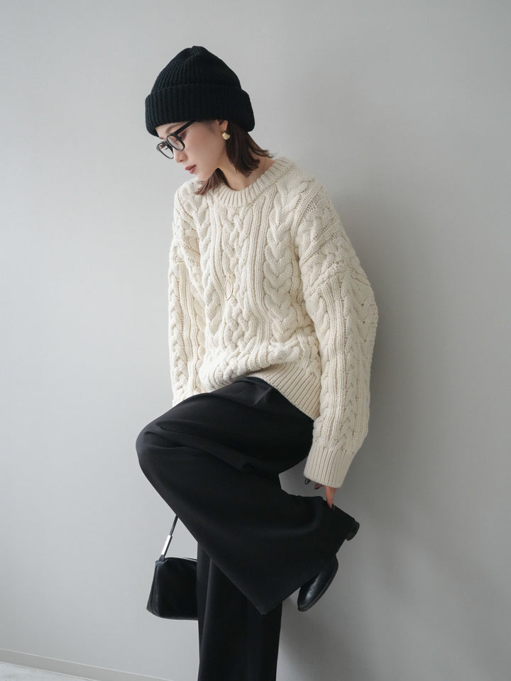 [予約]ボリュームケーブルニットプルオーバー/beige