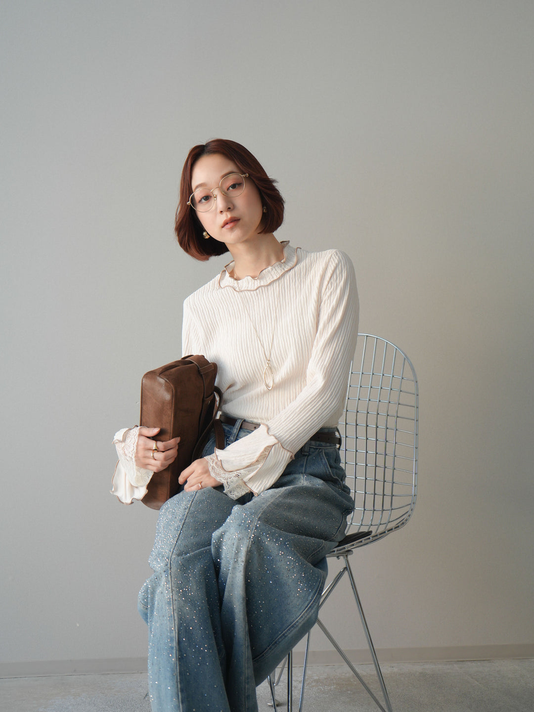 [予約]袖レース楊柳メロートップス/offwhite