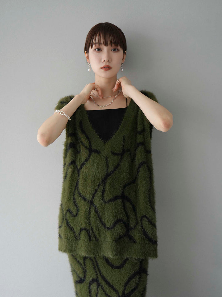 [SET] 線狀毛絨針織背心 + 線狀毛絨針織裙 (2套)