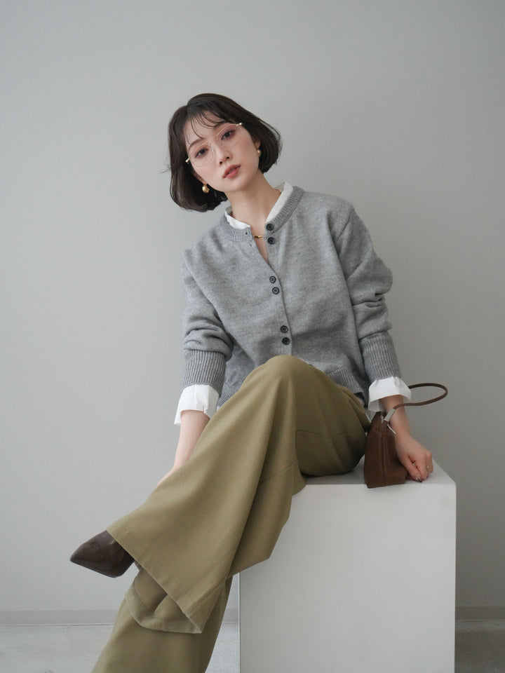 【預購】梭織布料對接針織開襟衫/淺灰色