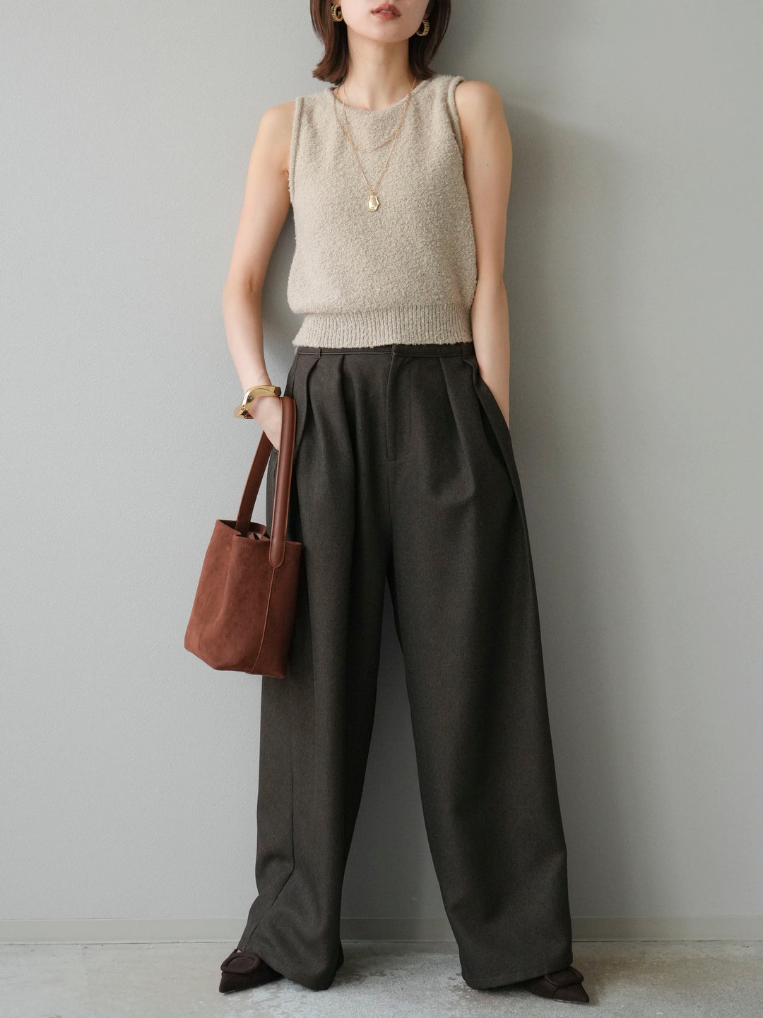 [予約]ブークレニットタンクトップ/ベージュ