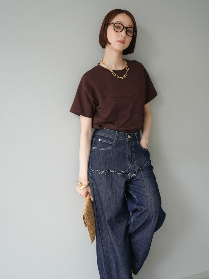 [SET]ビスチェデザインTシャツ+ヒップデザインデニムパンツ(2set)