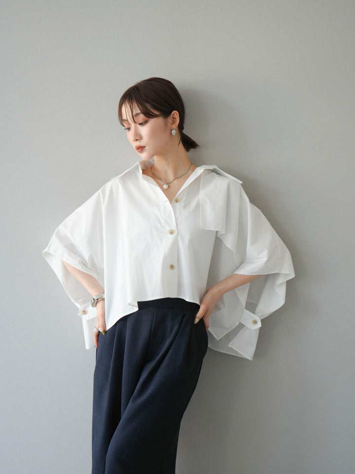 [SET]ポンチョショートシャツ+リネンライクイージーワイドパンツ(2set)