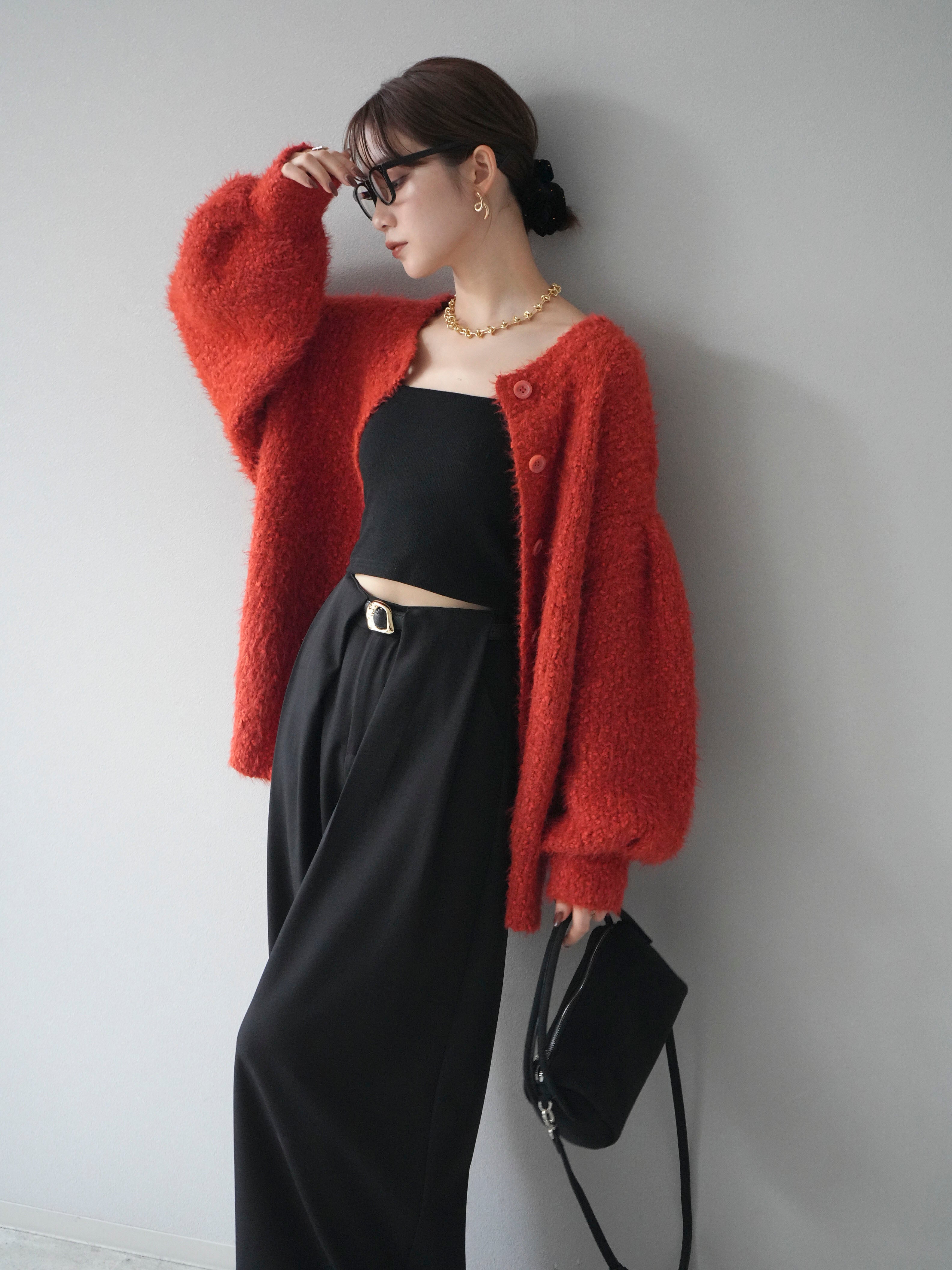 予約]クルーネックランダムシャギーカーディガン/レッド – Lumier