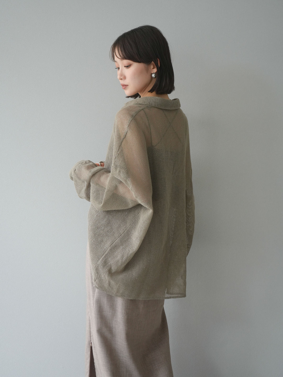 [予約]コットンラメメッシュオーバーシャツ/ベージュ