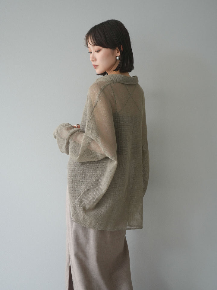 [予約]コットンラメメッシュオーバーシャツ/ベージュ