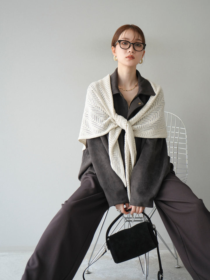 [SET] 麂皮外套+皮帶環設計寬褲（2套）