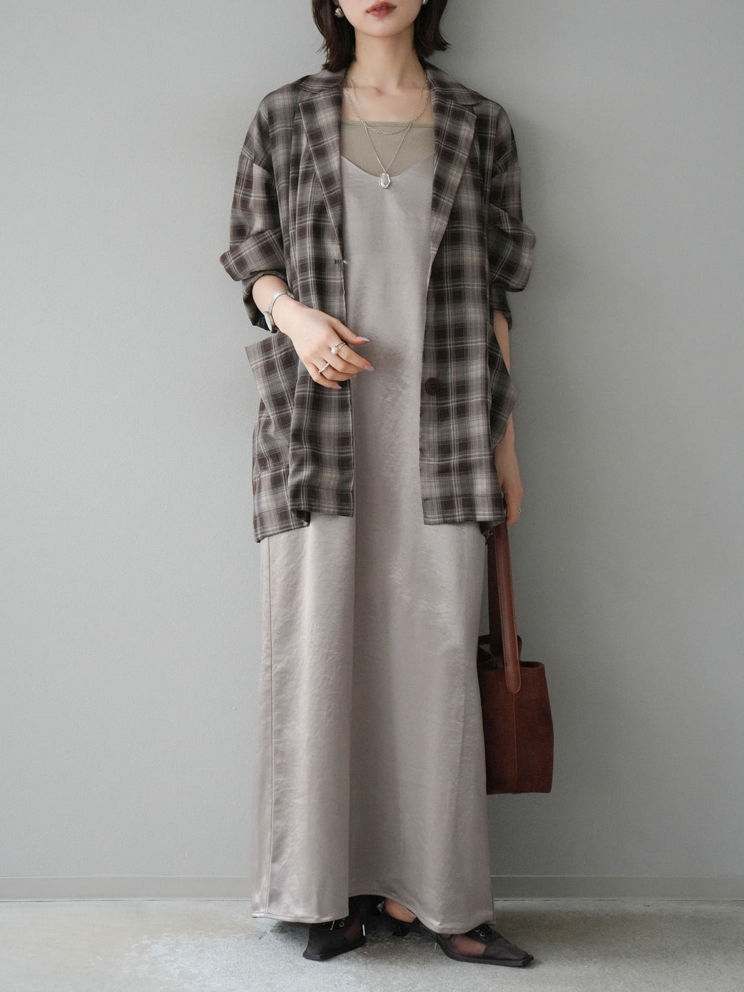 [予約]サテンキャミワンピース/グレージュ