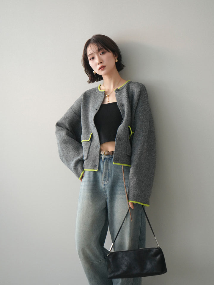 [SET]ポリエステル配色ニットカーディガン+ポリエステル配色ニットカーディガン(2set)