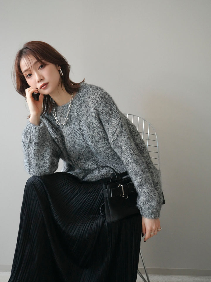 [予約]ワイドケーブルミックスニットプルオーバー/gray