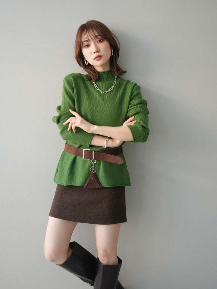 [SET]ボトルネック裾カールリブニットトップス+ボトルネック裾カールリブニットトップス(2set)