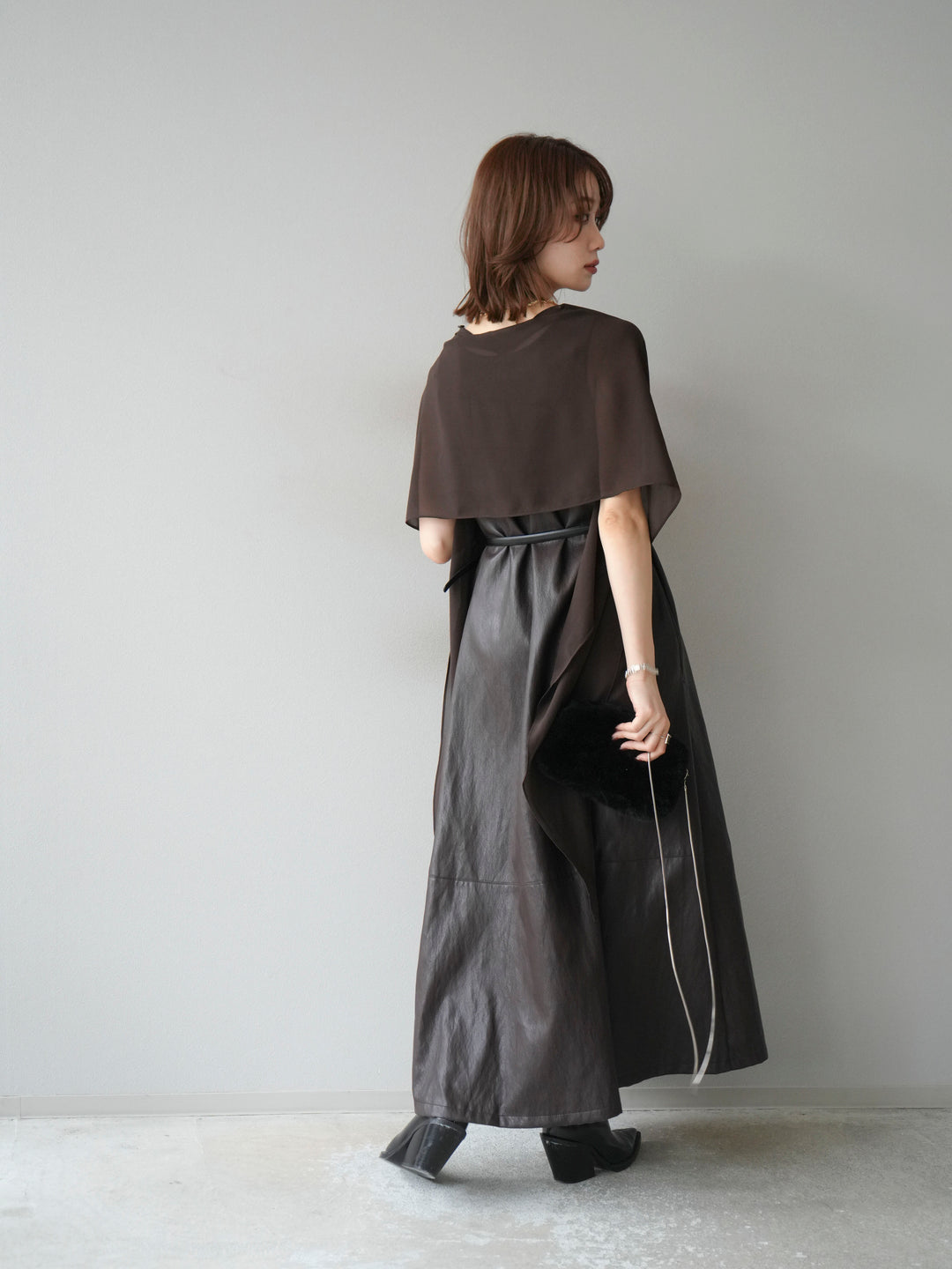 [予約]レザーAラインワンピース/ブラウン