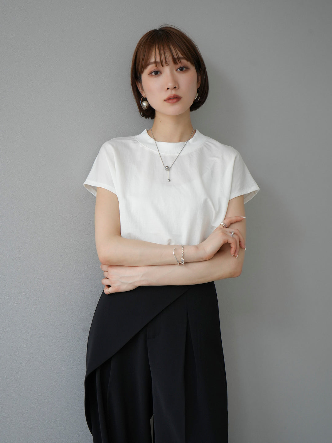 [Pre-order] Cool-touch petite neck French sleeve T-shirt/White