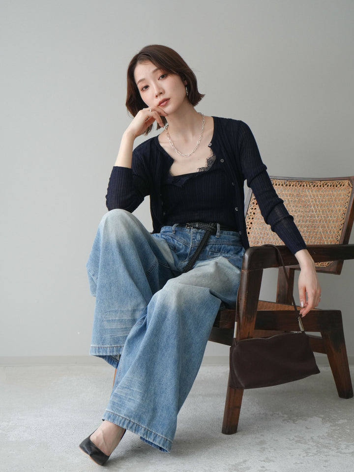 [予約]インナーレースキャミソール＆カーディガンアンサンブル/navy
