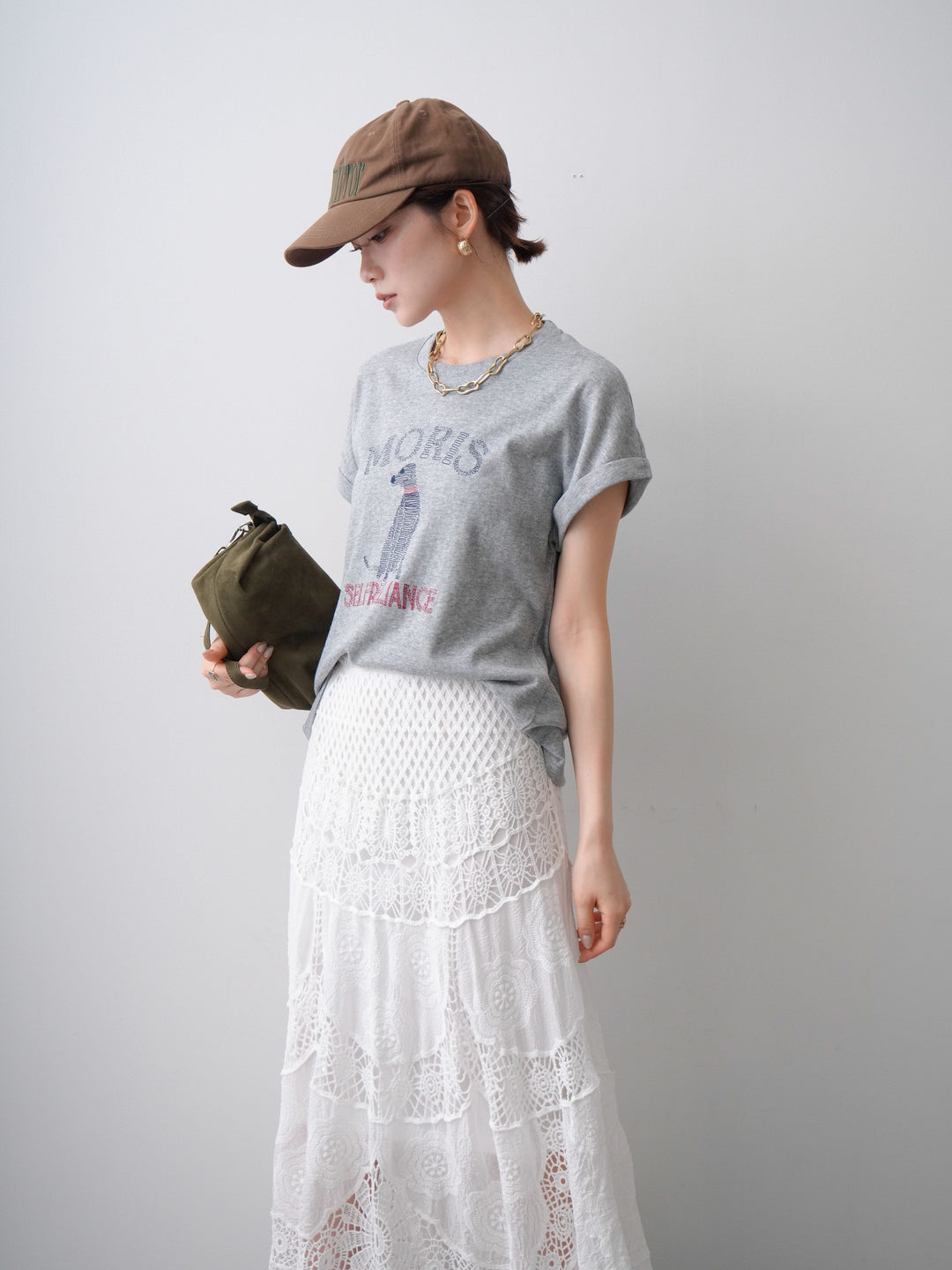 [SET]ドッグエンブロイダリーTEE+クロシェマキシスカート(2set)