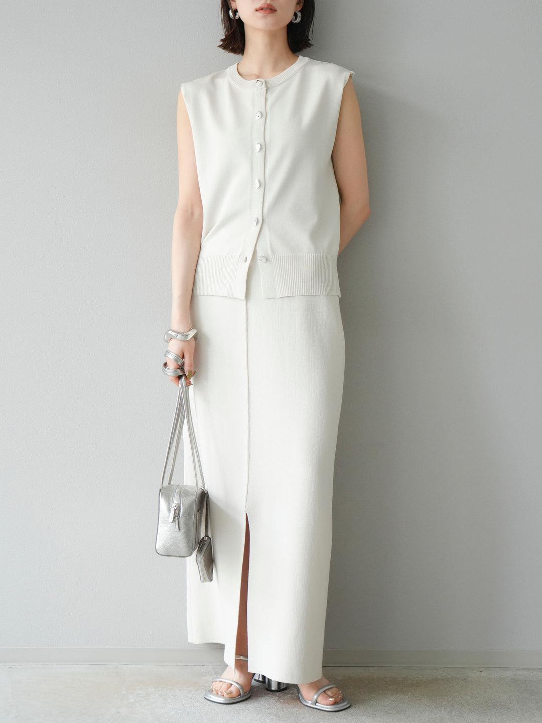 [予約]レーヨンポリIラインニットスカート/アイボリー