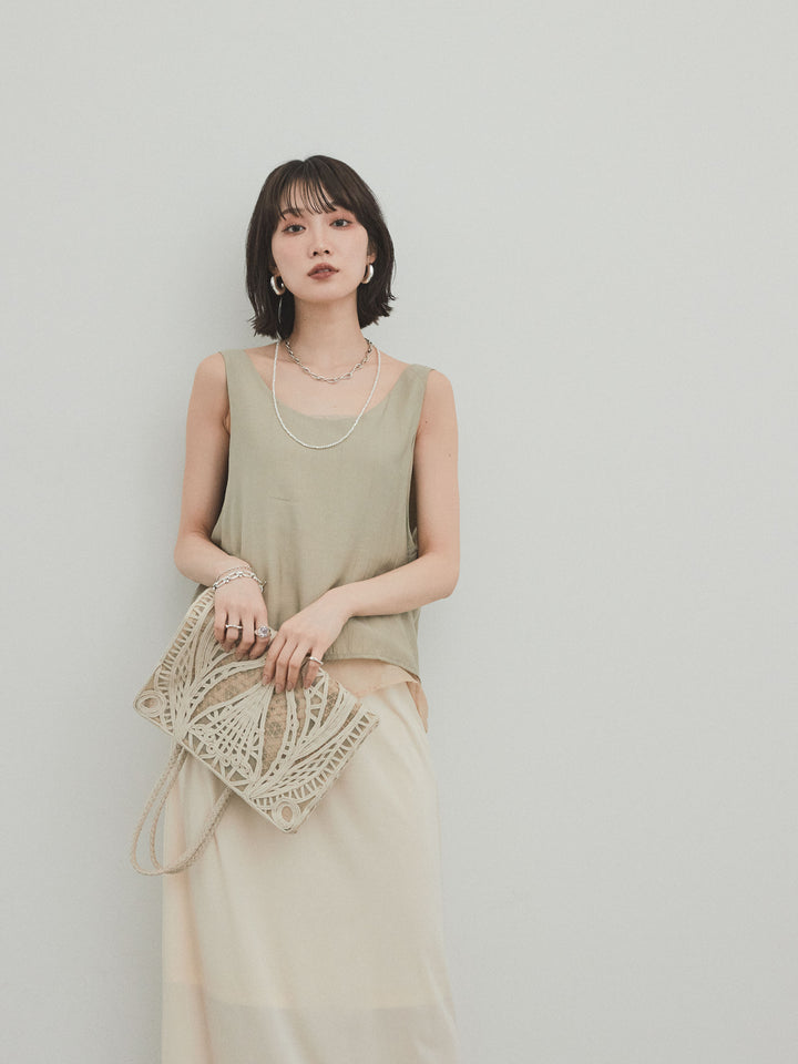 [SET]ワッシャーサテンシアーレイヤードタンクトップ+ベロアナロースカート(2set)