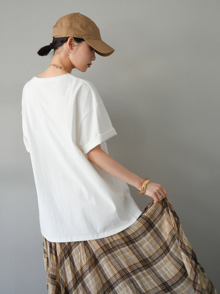 [SET]ネオンロゴフォトプリントBIG Tシャツ+シアーチェックアシンメトリーワッシャースカート(2set)