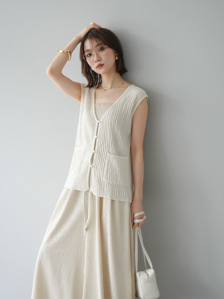 [SET] 波浪夏季針織背心+柳葉寬腿褲（2件套）