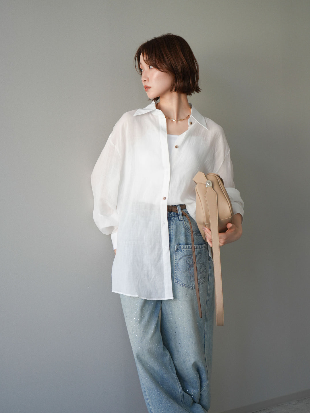 [予約]バックオープンツイストシャツ/white