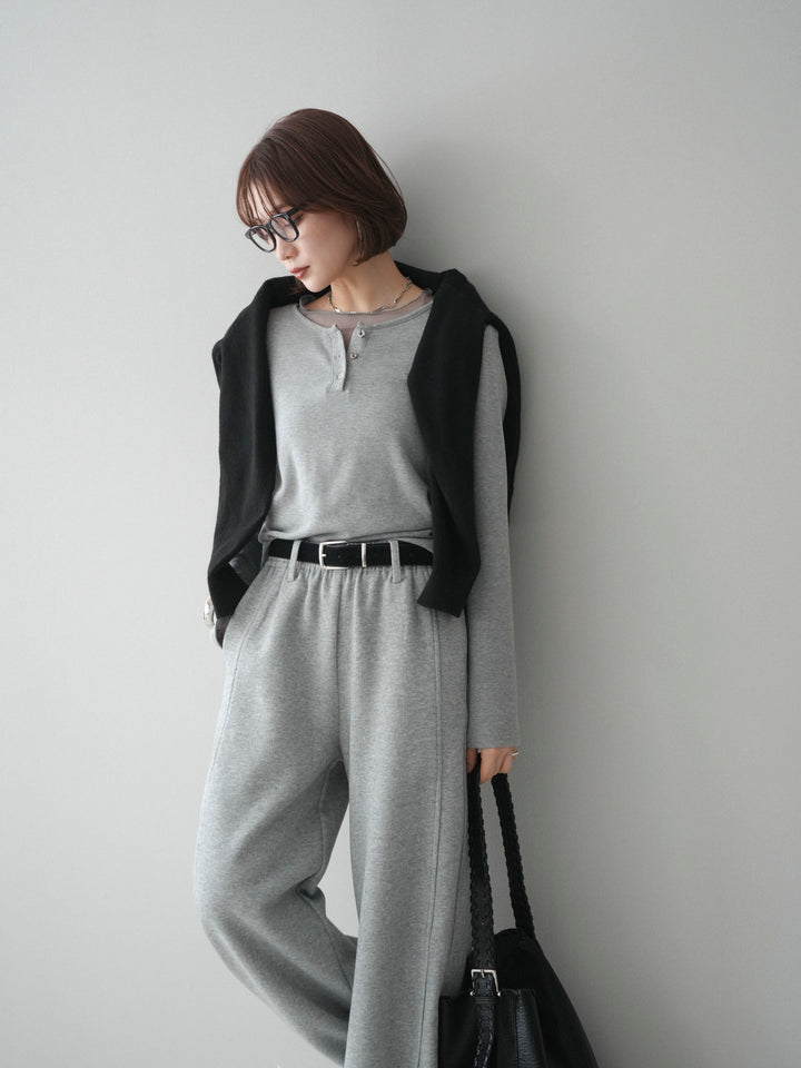 [予約]チュールレイヤードヘンリーネックカットソー/gray