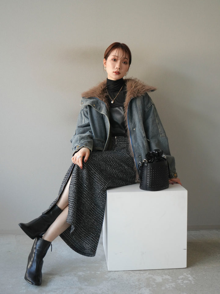 [SET]デニムxファーブルゾン+選べるアクセセット(2set)