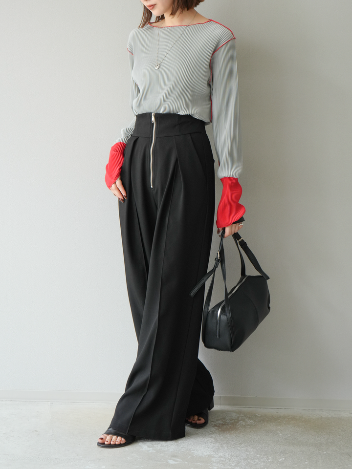 [予約]バイカラープリーツトップス/グレー