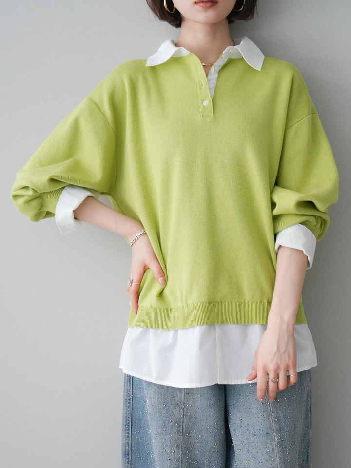 [予約]シャツドッキングオーバーニットプルオーバー/pistachiooff