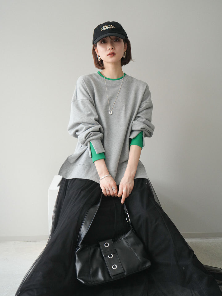 [SET]配色レイヤードデザインスエットプルオーバー+チュールボリュームスカート(2set)