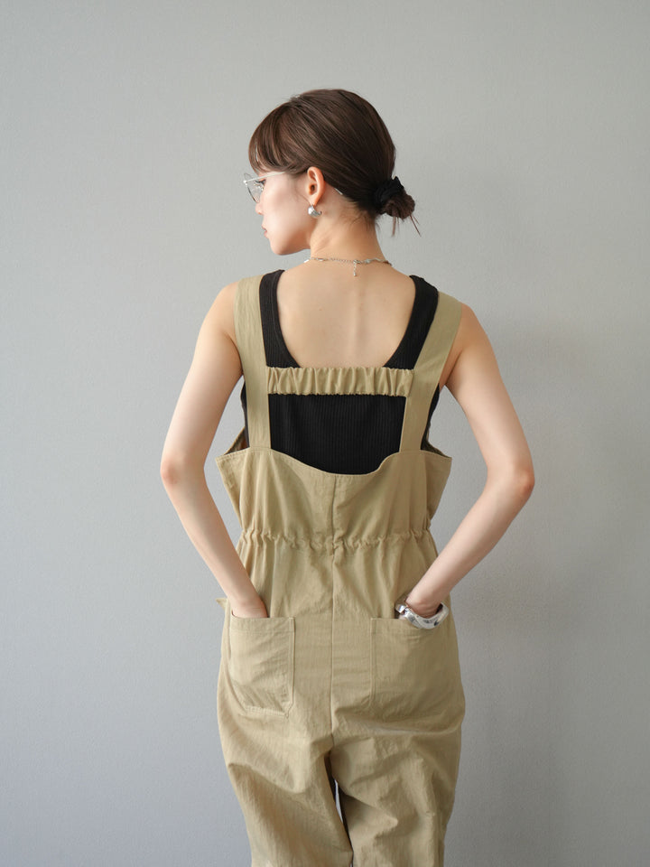 [予約]ナイロンタックデザインサロペット/ベージュ