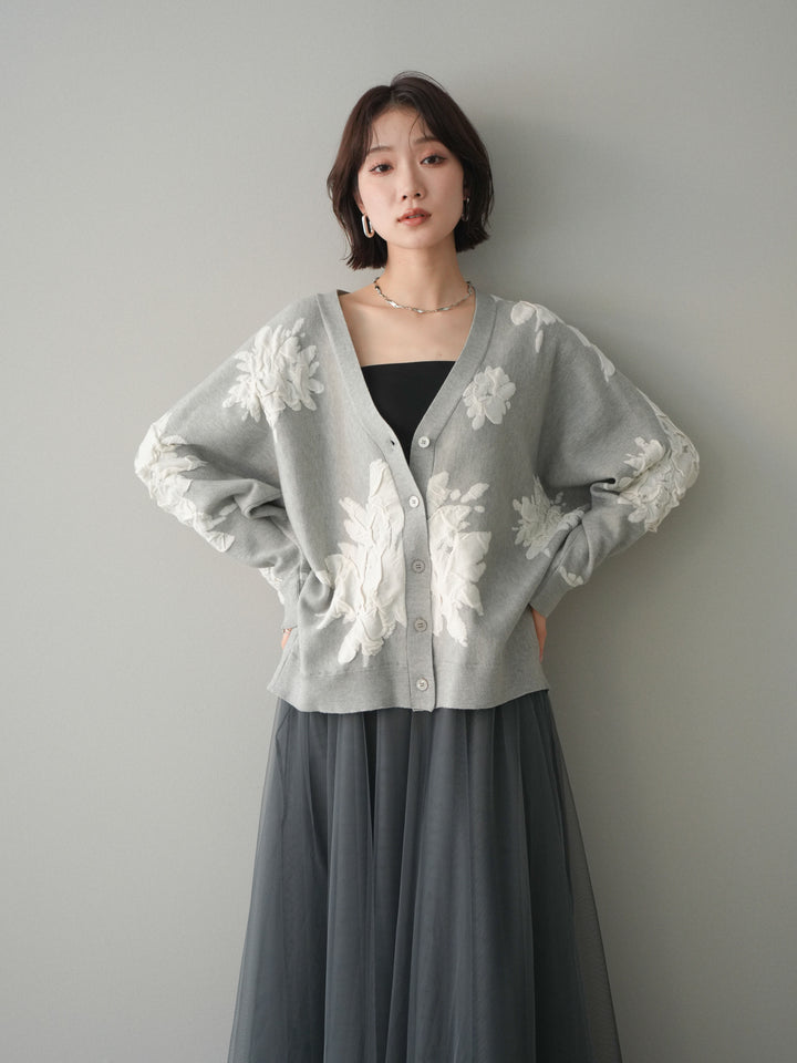 [SET]フラワージャガードニットカーディガン+フラワージャガードニットカーディガン(2set)