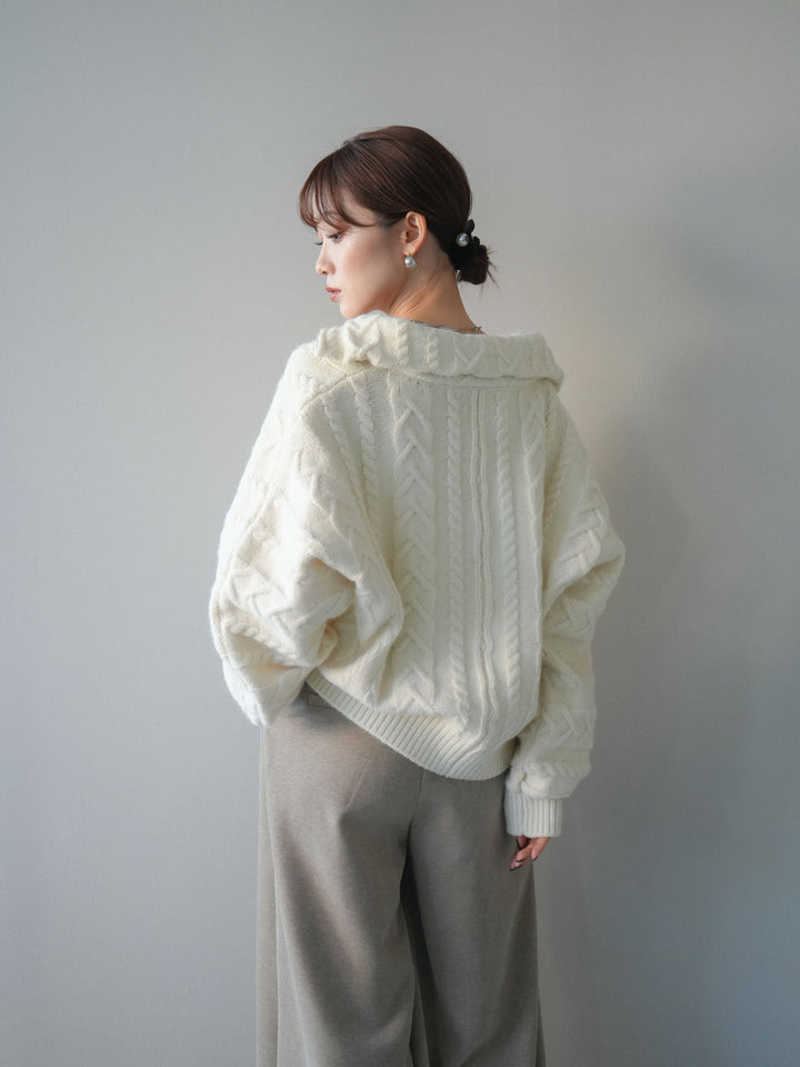 [SET]ケーブル編みハイネックZIPニットカーディガン+選べるアクセセット(2set)