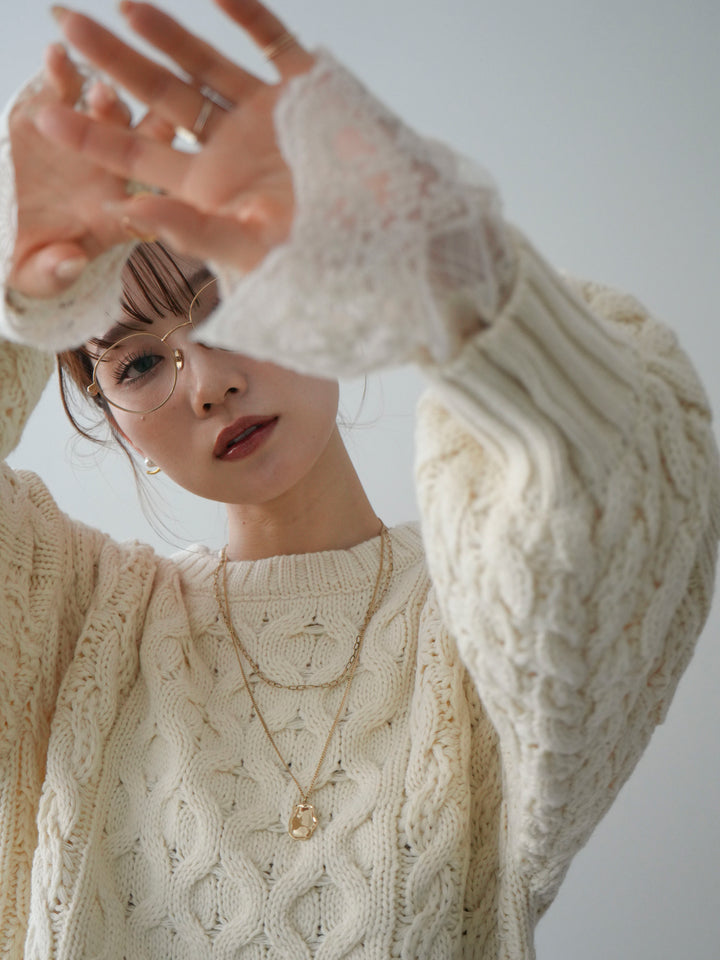 [予約]バルキーケーブルクロップドニットプルオーバー/ivory