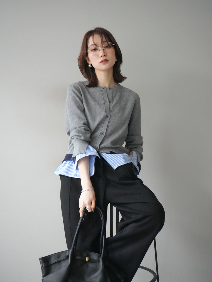 [予約]シャツ襟レイヤードニットカーディガン/gray