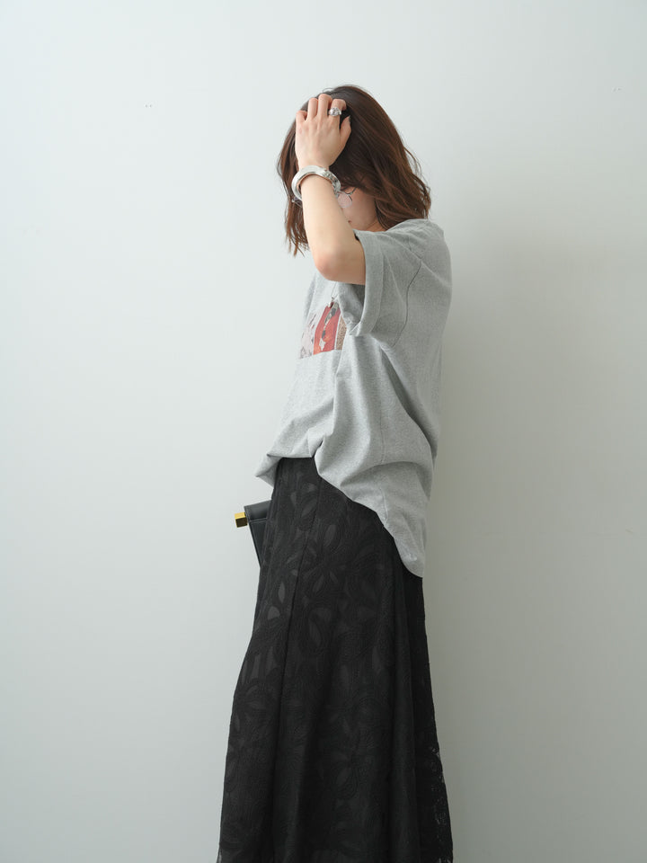 [SET]スリードッグフォトボックスTEE+フラワーレースレイヤードスカート(2set)
