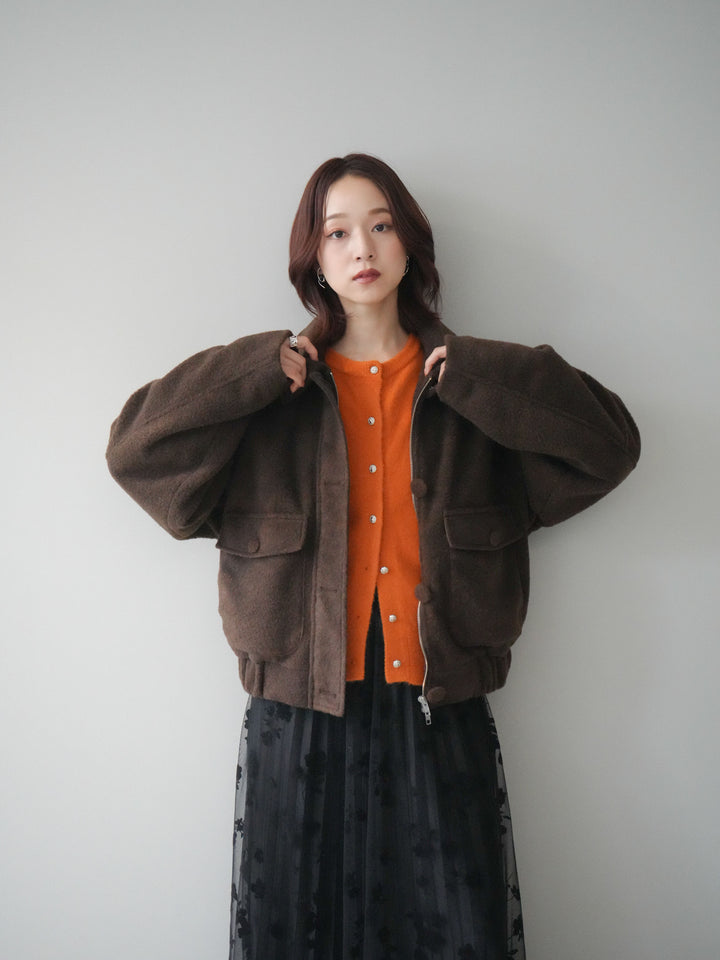 [SET]ウールライクフライトジャケット+フラワーフロッキーチュールプリーツスカート(2set)